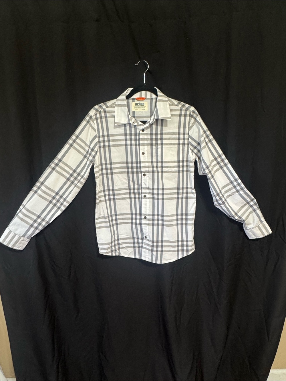 urban pipeline Men's White and Gray Plaid Button-Down Shirt